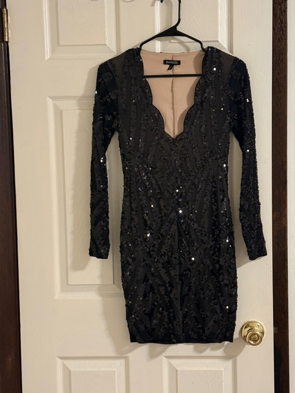 Express Black Sequin Long-Sleeve Mini Dress - Picture 2 of 7